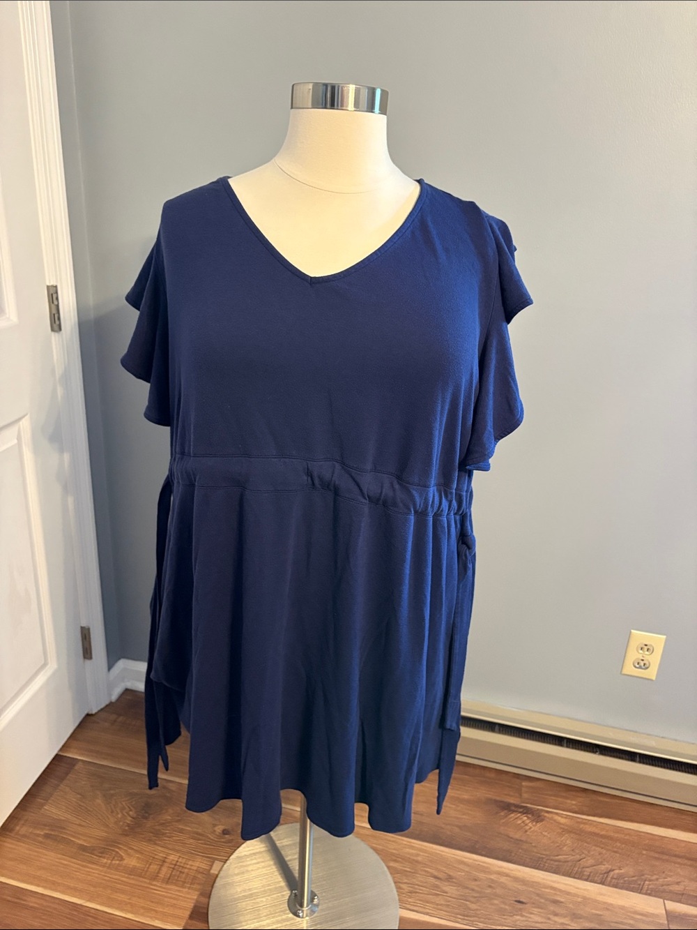 Cacique Navy V-Neck Ruffle Sleeve Swim Coverup